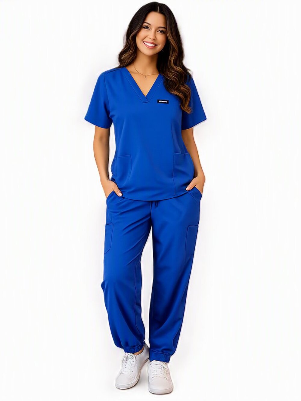 Jaanuu Scrub Set Women Medium Blue V Neck Jogger Pants Medical Uniform